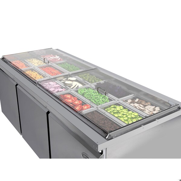 Koolmore 72 in. Commercial Refrigerated Prep Station Cold Table, Refrigerator with 15 Pan Storage - KM-RBT-72C