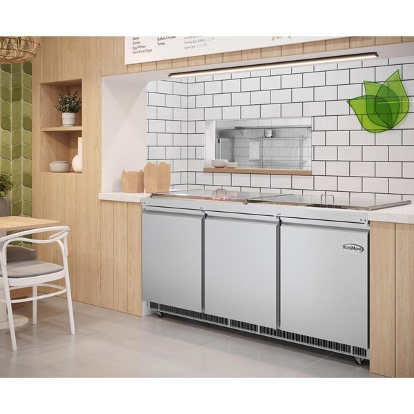 Koolmore 72 in. Commercial Refrigerated Prep Station Cold Table, Refrigerator with 15 Pan Storage - KM-RBT-72C