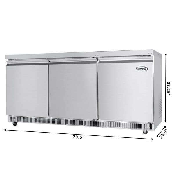 Koolmore 72 in. Commercial Refrigerated Prep Station Cold Table, Refrigerator with 15 Pan Storage - KM-RBT-72C