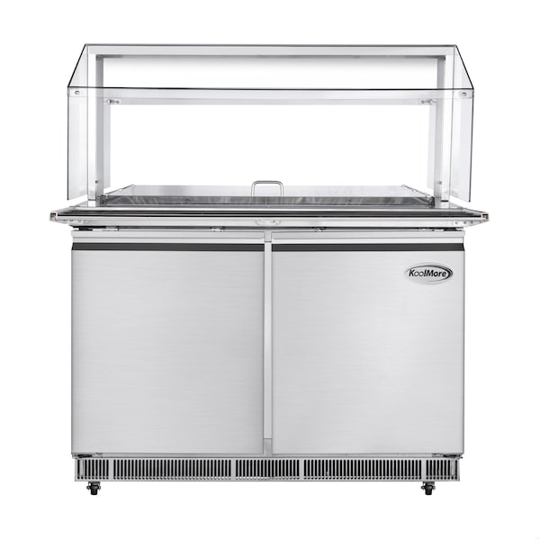 Koolmore 48 in. Commercial Refrigerated Prep Station with Sneeze Guard and Buffet Slide, 9 Pans with Covers - KM-RBT-48CSFG