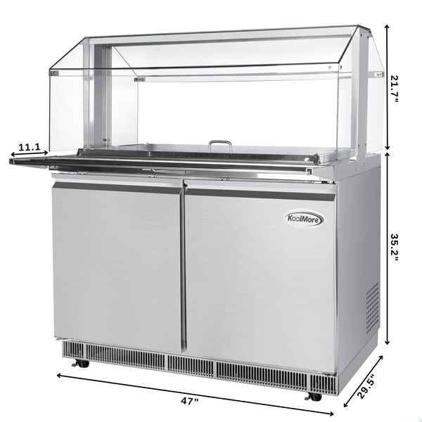 Koolmore 48 in. Commercial Refrigerated Prep Station with Sneeze Guard and Buffet Slide, 9 Pans with Covers - KM-RBT-48CSFG