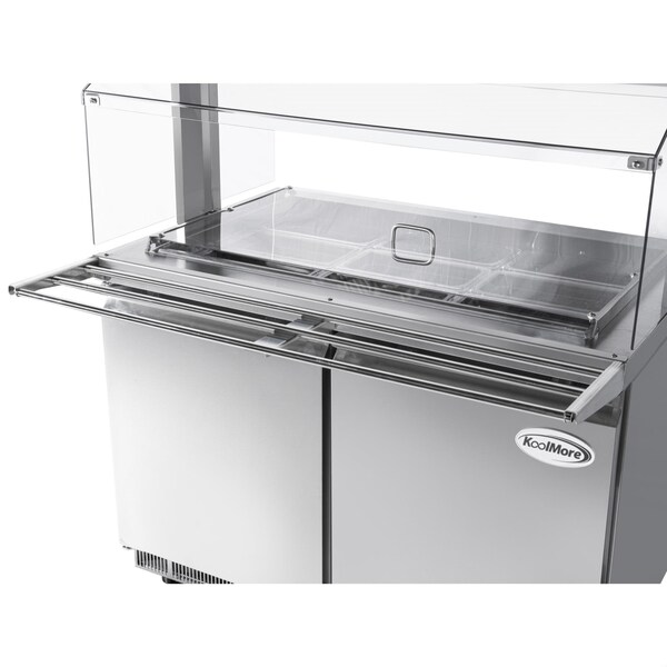 Koolmore 48 in. Commercial Refrigerated Prep Station with Sneeze Guard and Buffet Slide, 9 Pans with Covers - KM-RBT-48CSFG