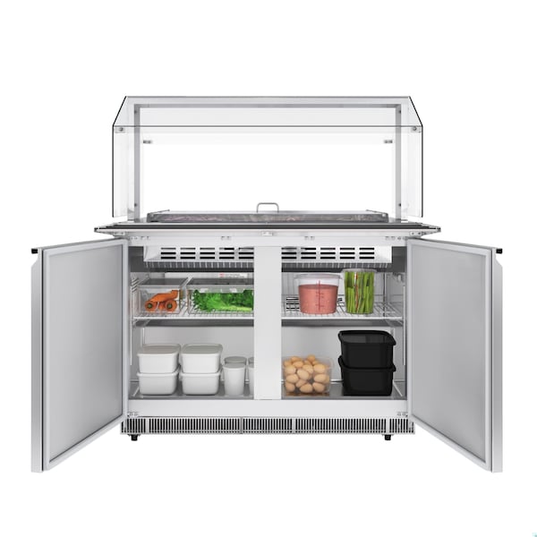 Koolmore 48 in. Commercial Refrigerated Prep Station with Sneeze Guard and Buffet Slide, 9 Pans with Covers - KM-RBT-48CSFG