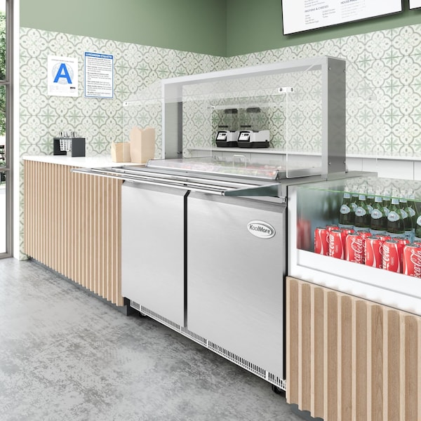 Koolmore 48 in. Commercial Refrigerated Prep Station with Sneeze Guard and Buffet Slide, 9 Pans with Covers - KM-RBT-48CSFG