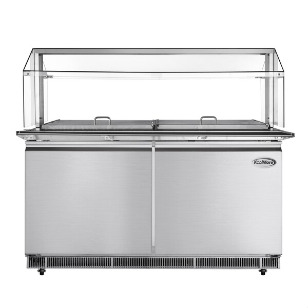 Koolmore 60 in. Commercial Refrigerated Prep Station with Sneeze Guard and Buffet Slide, 12 Pans with Covers - KM-RBT-60CSFG