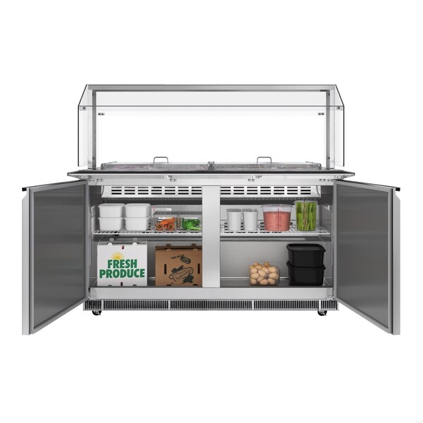 Koolmore 60 in. Commercial Refrigerated Prep Station with Sneeze Guard and Buffet Slide, 12 Pans with Covers - KM-RBT-60CSFG