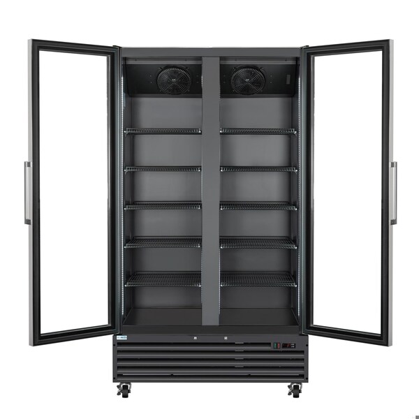 Koolmore 47 in. Two-Door Commercial Display Merchandiser Refrigerator in Sleek Black, 35 cu. ft. ETL Listed - KM-MDR-2GD-35CNL-BK