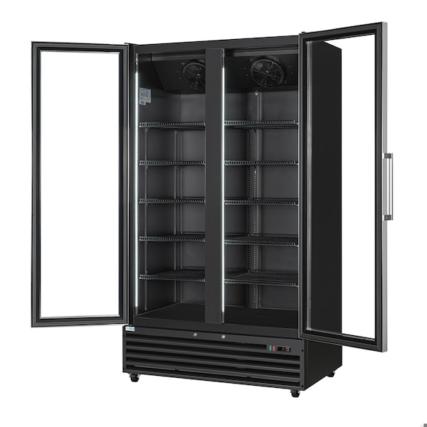 Koolmore 47 in. Two-Door Commercial Display Merchandiser Refrigerator in Sleek Black, 35 cu. ft. ETL Listed - KM-MDR-2GD-35CNL-BK
