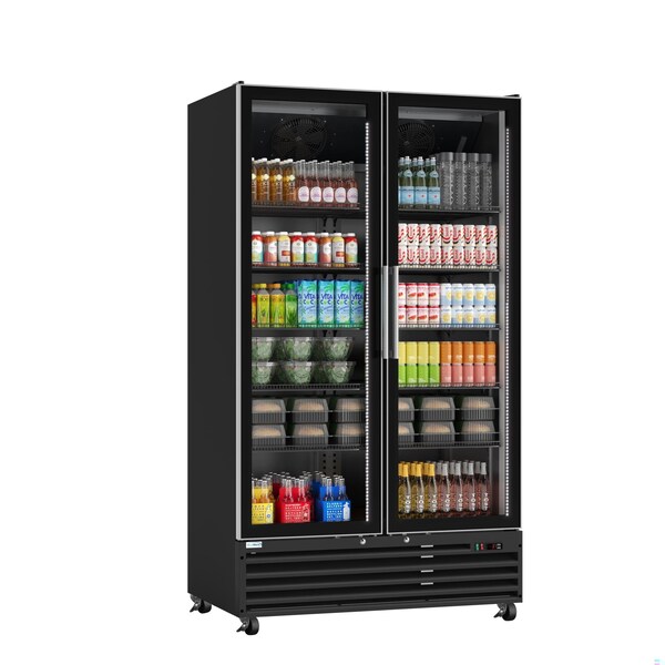 Koolmore 47 in. Two-Door Commercial Display Merchandiser Refrigerator in Sleek Black, 35 cu. ft. ETL Listed - KM-MDR-2GD-35CNL-BK