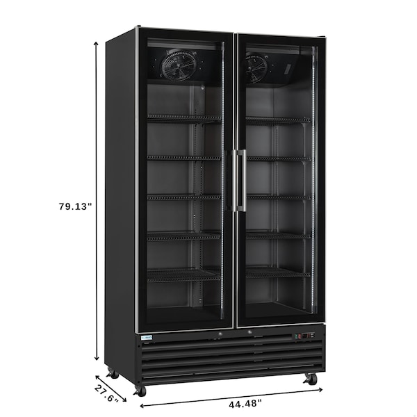 Koolmore 47 in. Two-Door Commercial Display Merchandiser Refrigerator in Sleek Black, 35 cu. ft. ETL Listed - KM-MDR-2GD-35CNL-BK