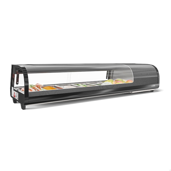Koolmore 60 in. Glass Sushi Countertop Display Refrigerator with 6 Stainless Steel Trays in Black - KM-SR60-BK