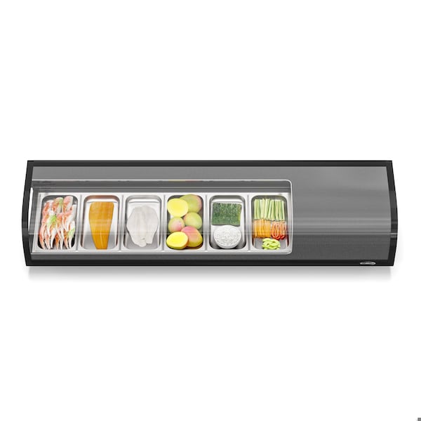Koolmore 60 in. Glass Sushi Countertop Display Refrigerator with 6 Stainless Steel Trays in Black - KM-SR60-BK