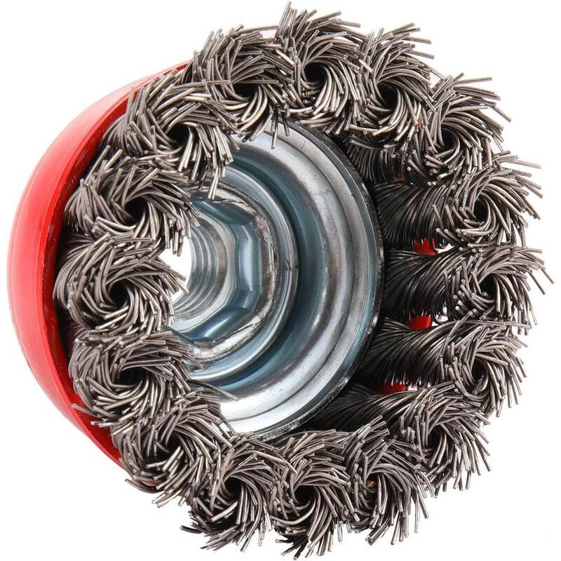 Cepillo de alambre para taza de crimpado de carbono pesado de 4 pulgadas para amoladora angular y perilla de torsión de metal - 14421, fabricado en Estados Unidos
