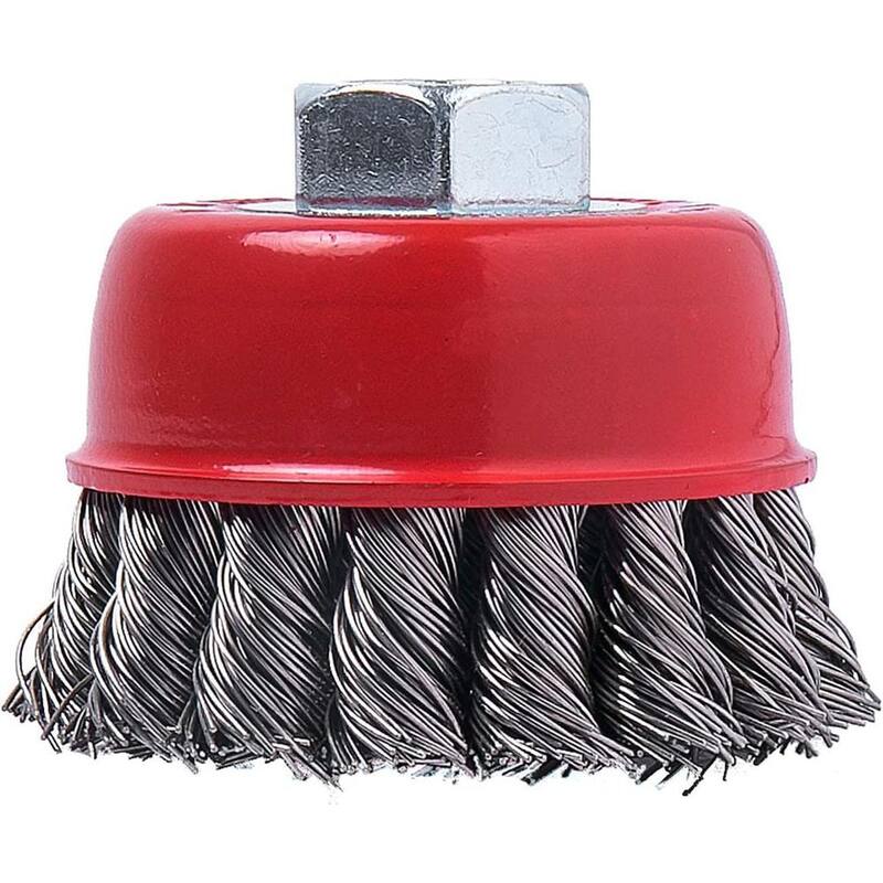 Cepillo de alambre para taza de crimpado de carbono pesado de 4 pulgadas para amoladora angular y perilla de torsión de metal - 14421, fabricado en Estados Unidos