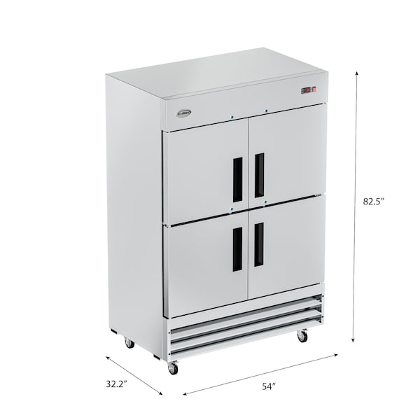 Koolmore 54 in. Commercial Stainless Steel Solid Half Door Reach-In Refrigerator 47 cu. ft. - RIR-2D-SSHD