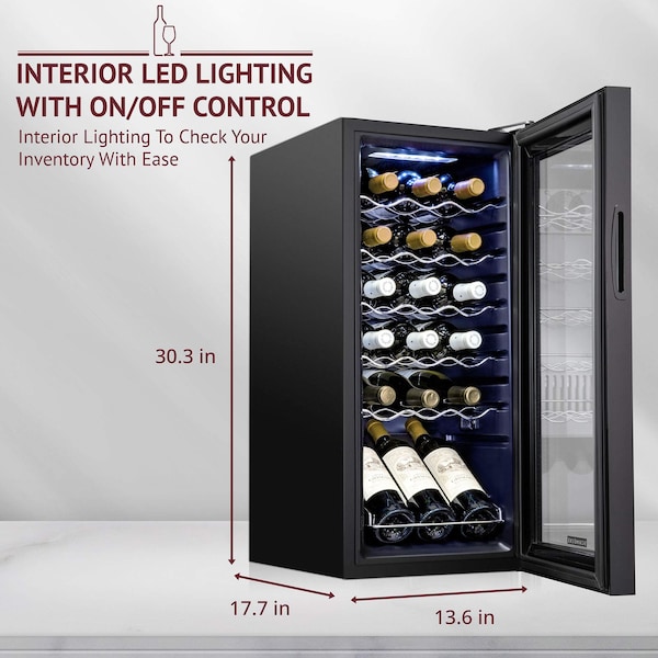 Schmck Schmecke 18 Bottle Compressor Wine Refrigerator, Freestanding Wine Cooler with Lock, Black - SHMFWCC181LB