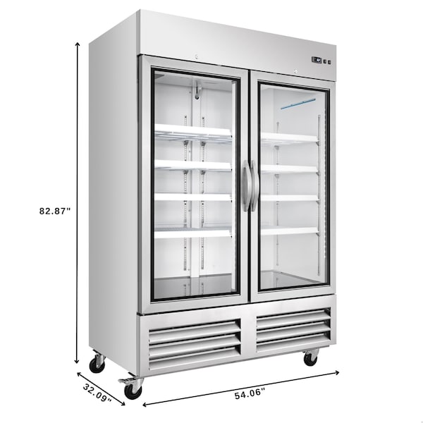 Koolmore 54 in. Commercial Two Glass Door Convertible Reach-In Refrigerator/Freezer with 49 Cu. Ft. Capacity - KM-RIC-2DGD