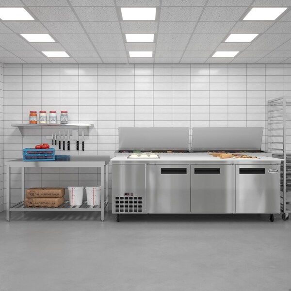 Koolmore 92 In. Three Door Commercial Pizza Prep Refrigerator in Stainless-Steel KM-RPPS-3DSS - KM-RPPS-3DSS