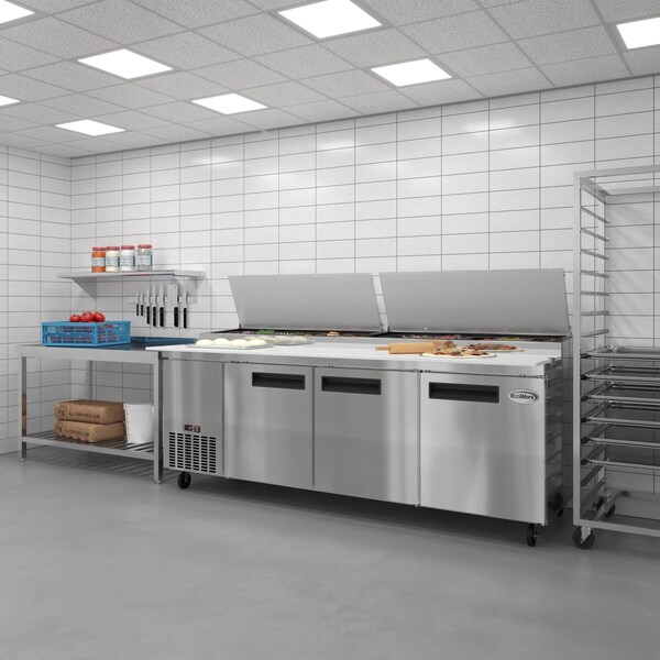 Koolmore 92 In. Three Door Commercial Pizza Prep Refrigerator in Stainless-Steel KM-RPPS-3DSS - KM-RPPS-3DSS