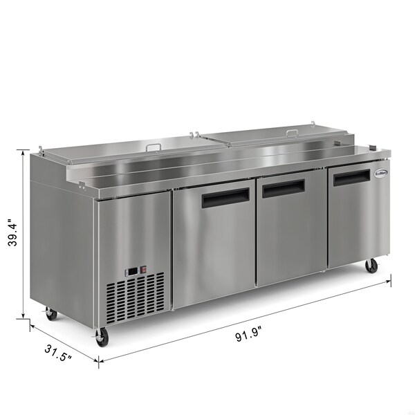 Koolmore 92 In. Three Door Commercial Pizza Prep Refrigerator in Stainless-Steel KM-RPPS-3DSS - KM-RPPS-3DSS