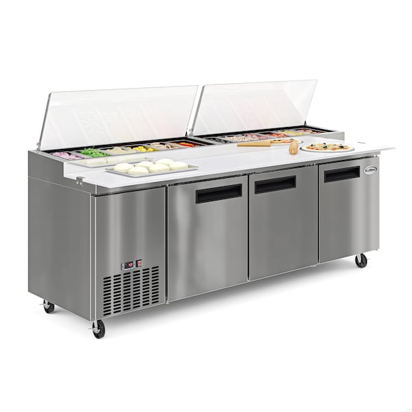 Koolmore 92 In. Three Door Commercial Pizza Prep Refrigerator in Stainless-Steel KM-RPPS-3DSS - KM-RPPS-3DSS