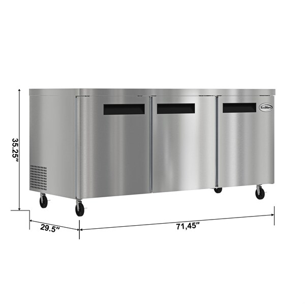 Koolmore 72 in. Three Door Commercial Undercounter Refrigerator 18 cu. ft. KM-UCR-3DSS - KM-UCR-3DSS