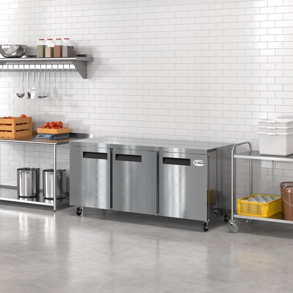 Koolmore 72 in. Three Door Commercial Undercounter Refrigerator 18 cu. ft. KM-UCR-3DSS - KM-UCR-3DSS