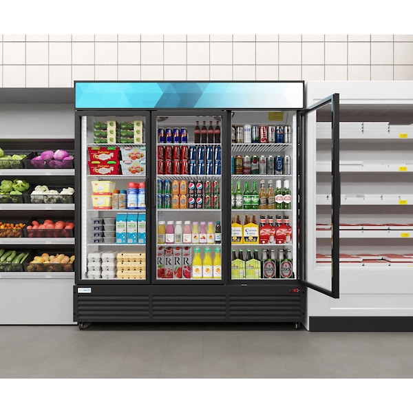 Koolmore 71 in. Three-Door Merchandiser Refrigerator - 56 Cu Ft. - MDR-3GD-63C