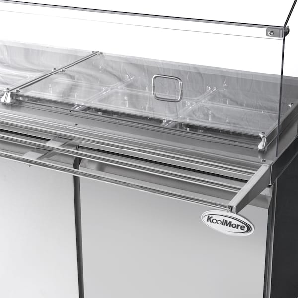 Koolmore 72 in. Commercial Refrigerated Prep Station with Sneeze Guard and Buffet Slide, 15 Pans Storage - KM-RBT-72CSFG
