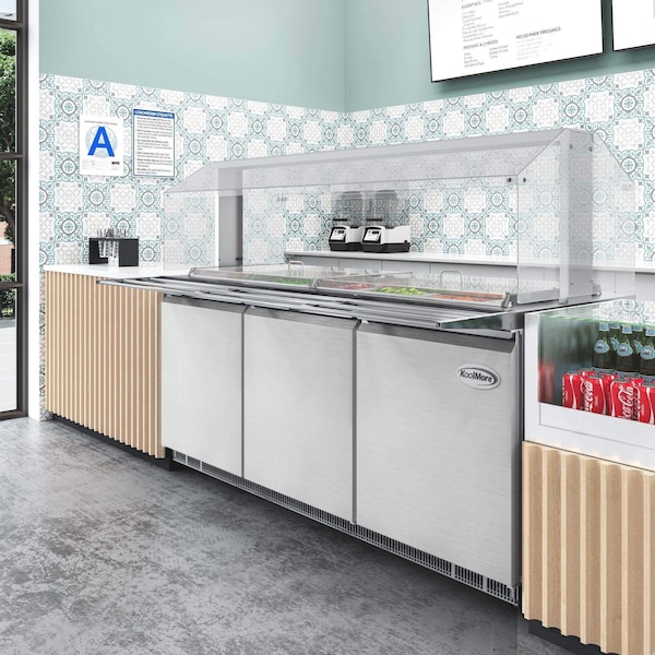 Koolmore 72 in. Commercial Refrigerated Prep Station with Sneeze Guard and Buffet Slide, 15 Pans Storage - KM-RBT-72CSFG