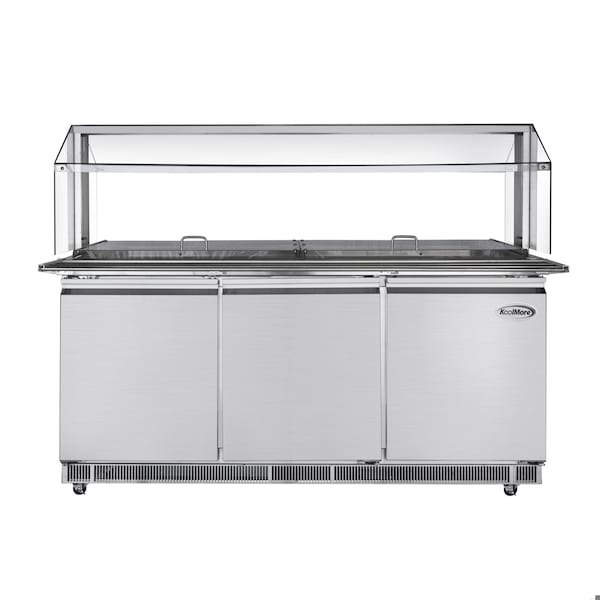 Koolmore 72 in. Commercial Refrigerated Prep Station with Sneeze Guard and Buffet Slide, 15 Pans Storage - KM-RBT-72CSFG