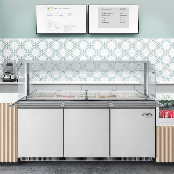 Koolmore 72 in. Commercial Refrigerated Prep Station with Sneeze Guard and Buffet Slide, 15 Pans Storage - KM-RBT-72CSFG