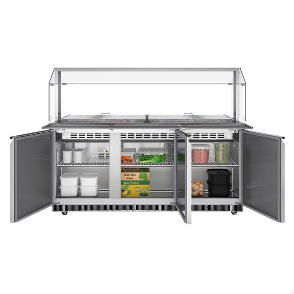 Koolmore 72 in. Commercial Refrigerated Prep Station with Sneeze Guard and Buffet Slide, 15 Pans Storage - KM-RBT-72CSFG