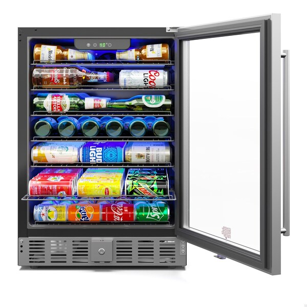 Koolmore 23.4 in. Stainless Steel, Glass-Door Built-In Refrigerator and Beverage Cooler 5 Cu. ft. - KM-BIR5C-GD