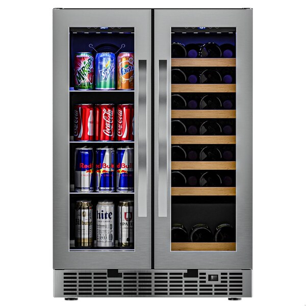 Koolmore 24 in. Dual Zone, Full Glass Door, 21-Bottle Wine and Beverage Cooler, Freestanding or Built-in Unit - KM-CWB1830-SS