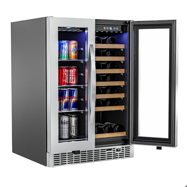 Koolmore 24 in. Dual Zone, Full Glass Door, 21-Bottle Wine and Beverage Cooler, Freestanding or Built-in Unit - KM-CWB1830-SS