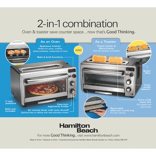 Hamilton Beach Hamilton Beach Metal Black/Silver 2 slot Toaster Oven 12 in. H X 17.8 in. W X 10.2 in. D - 31156