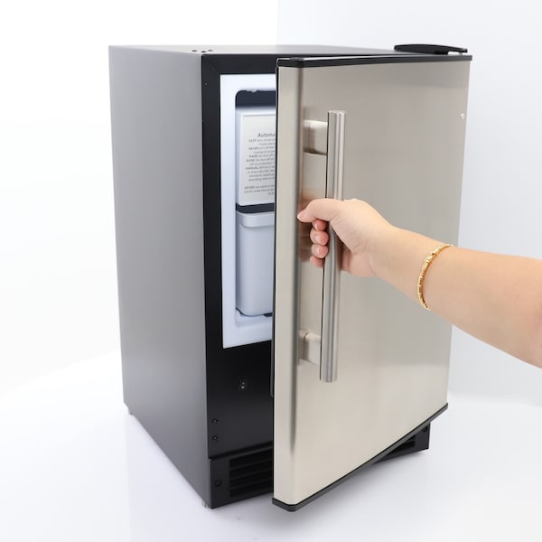 Maxx Ice Countertop or Built-In Ice Maker, 15 in.W, 15 lbs, Crescent Ice Cubes, Black with Stainless Steel Door - MIMC15C