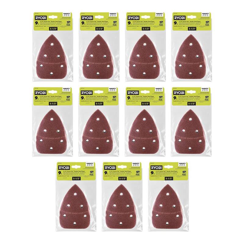 Juego de surtido de papel de lija RYOBI de 99 piezas de 5-1/2 pulgadas para Corner Cat - 60, 120 y 220 Granos - A21C901-11