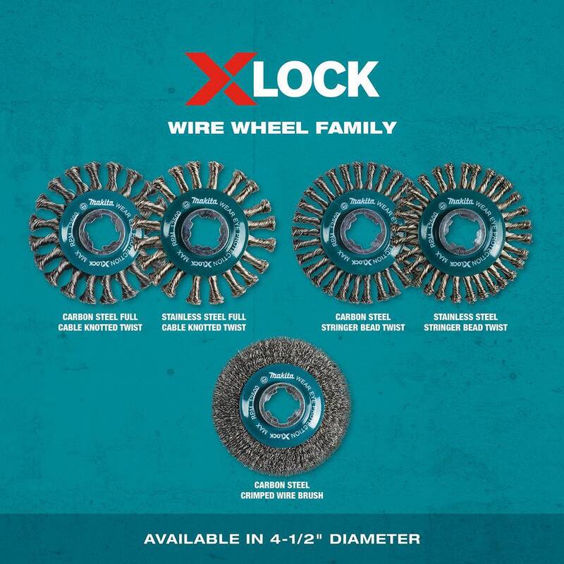 Sistema de cambio rápido X-Lock de 4-1/2 pulgadas para cepillo de alambre de acero al carbono trenzado - D-72665 de Makita