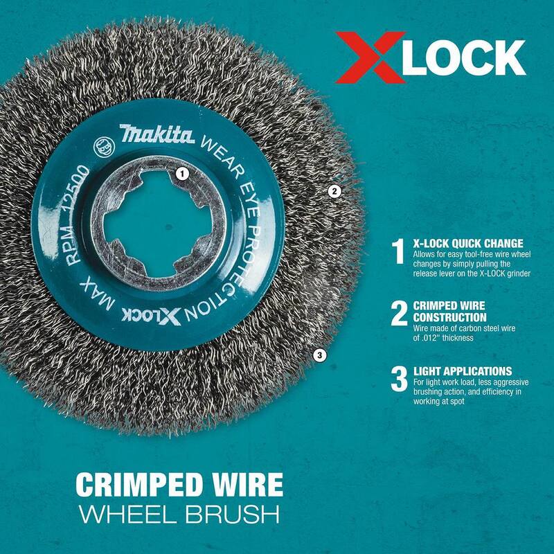 Sistema de cambio rápido X-Lock de 4-1/2 pulgadas para cepillo de alambre de acero al carbono trenzado - D-72665 de Makita