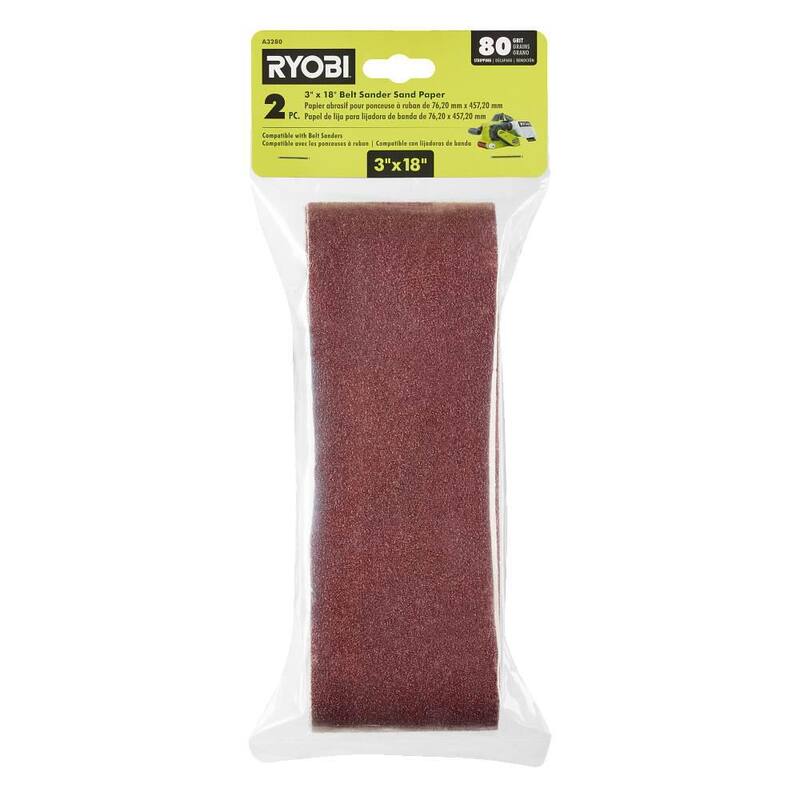 RYOBI Set de Papel de Lija para Bandas de 3 pulgadas x 18 pulgadas, 2 Piezas - 80 Granos - A3280