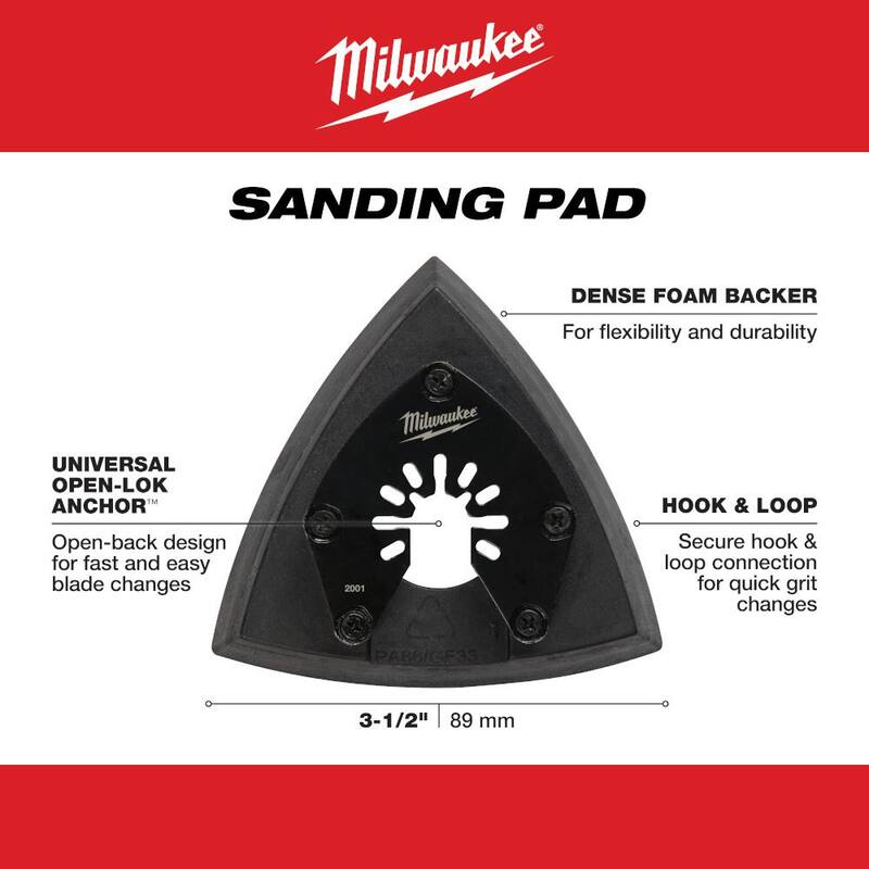 Disco de lijado oscilante para multi-herramienta con lija de 3-1/2 pulgadas de Milwaukee (paquete de 2) - 49-25-2001-49-25-2001