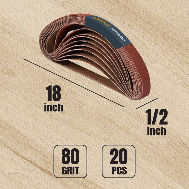 Banda de lija de óxido de aluminio de grano 80 de 1/2 pulgadas x 18 pulgadas (paquete de 20) - 401808