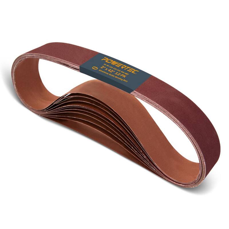 POWERTEC Juego de bandas de lija de 2 pulgadas x 42 pulgadas, 60/80/120/180/240/400 de grano para lijadora de banda, lijadora de banda y disco (paquete de 12) - 42420-1