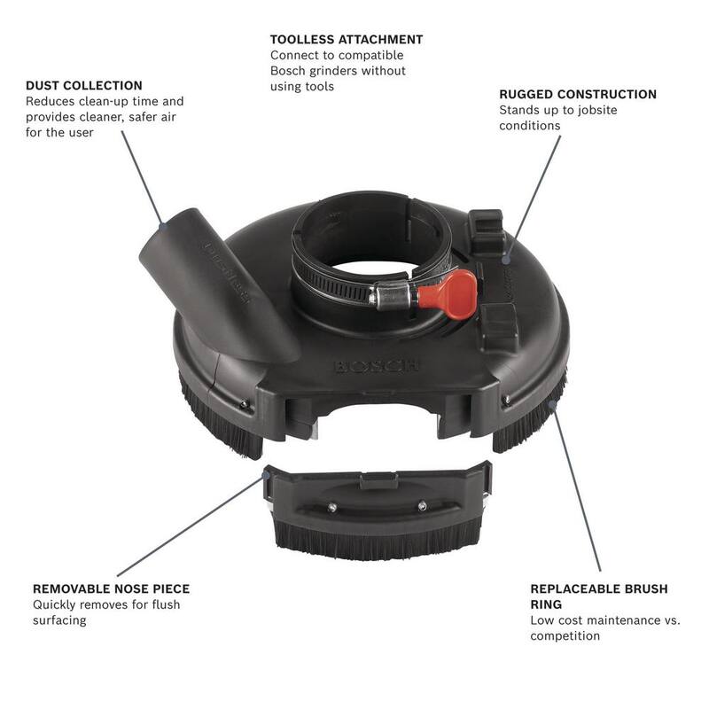 Protector de molienda de superficie de 7 pulgadas de Bosch con capacidad de recolección de polvo de concreto para esmeriles pequeños y medianos - 18SG-7