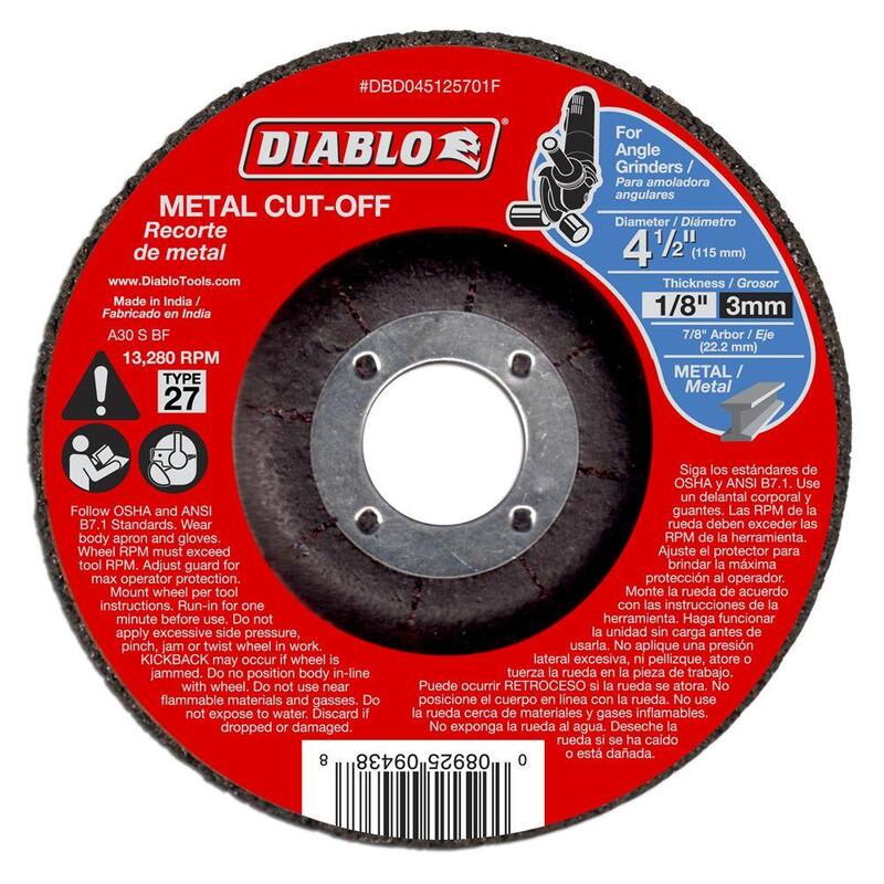 DIABLO 4-1/2 pulgadas x 1/8 pulgadas x 7/8 pulgadas Disco de corte de metal con centro deprimido tipo 27 (paquete de 10) - DBD045125701F010.