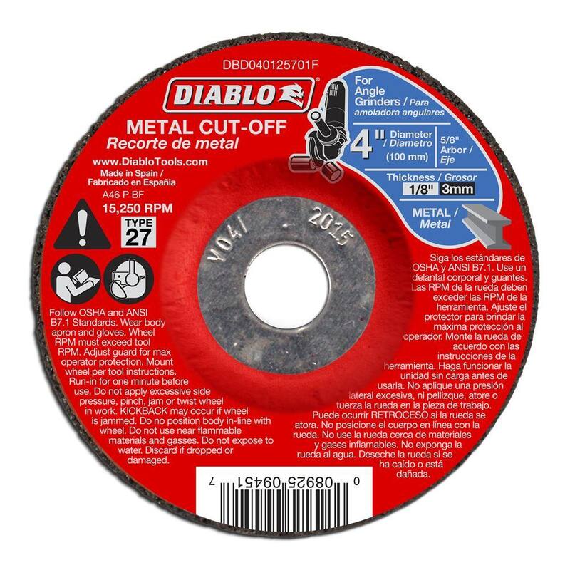 DIABLO 4 pulgadas x 1/8 pulgadas x 5/8 pulgadas Disco de corte de metal con centro deprimido tipo 27 (paquete de 10) - DBD040125701F010