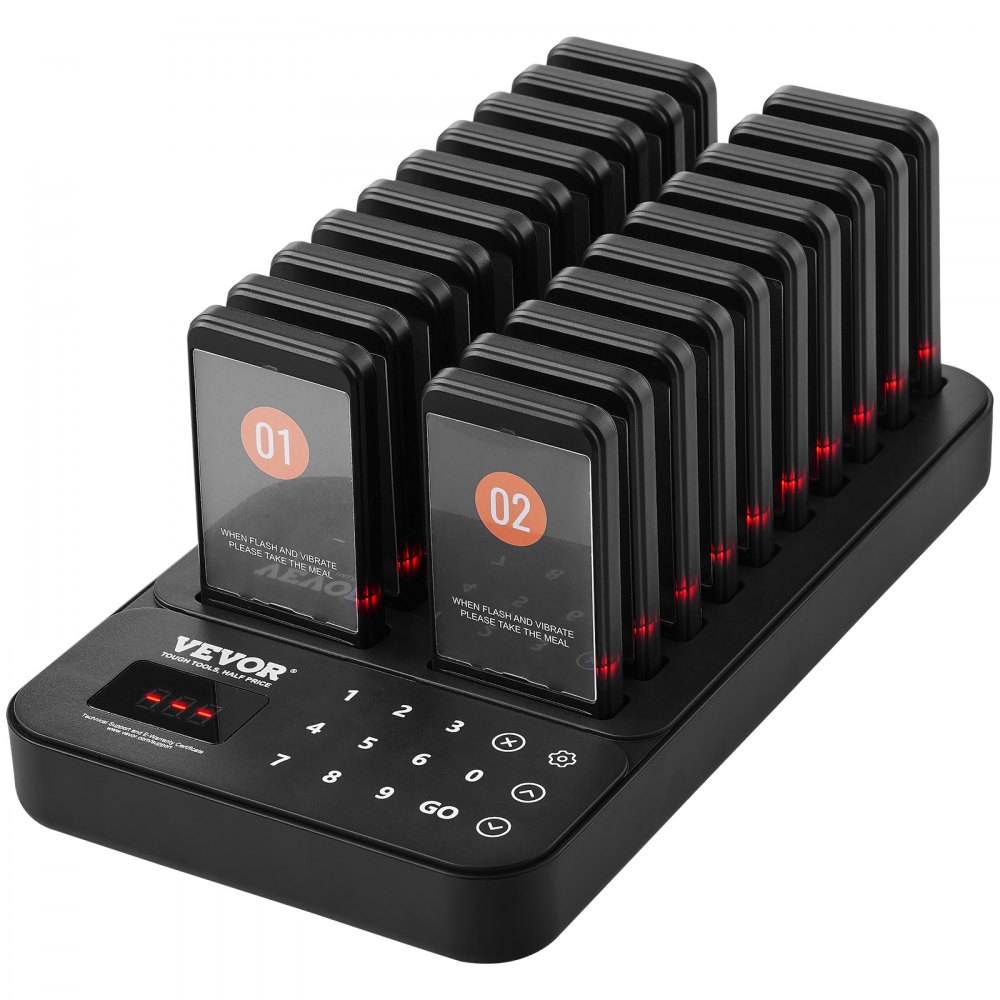 VEVOR Restaurant Pager System, Wireless 400m Long Range Lineup Waiting Queue Signal, Guest Customer Calling Beepers with Vibration & Flashing, 20 Buzzers for Food Truck, Church, Nursery, Hospital - DCPQCQDRCPFX0K4QAV1