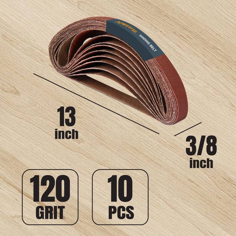 Banda de lija de óxido de aluminio de grano 120 de 3/8 pulgadas x 13 pulgadas (paquete de 10) - 401312